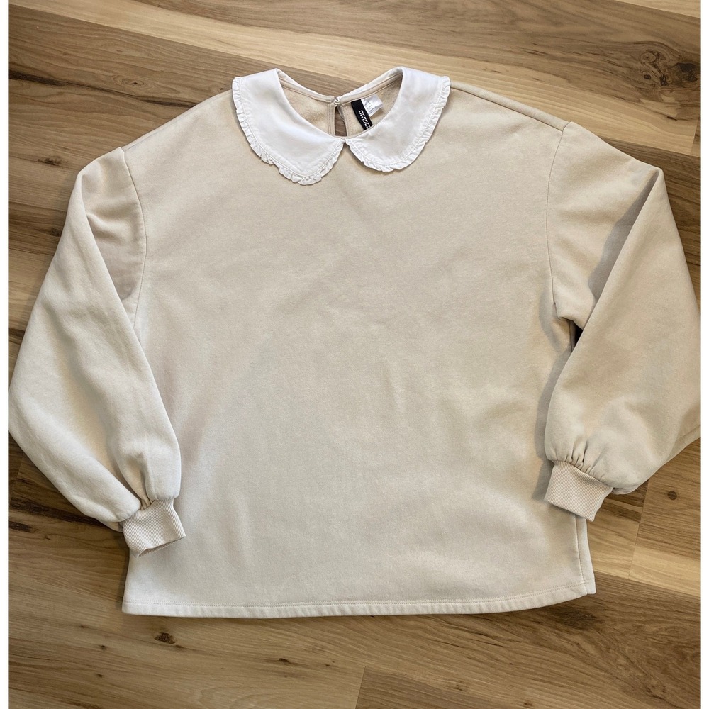 H&M Divided Beige‎ Peter Pan Collar Sweatshirt Fleece Pullover Womens Medium